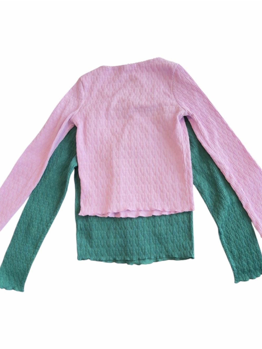 Kids Long-Sleeve Ribbed Top - Pink & Green (005)